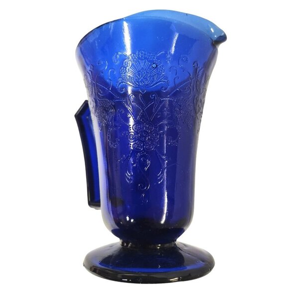 Vintage Cobalt Blue Glass Pitcher Set Florentine 2 Upper Deck 5 Piece Taiwan Emb - Picture 15 of 16